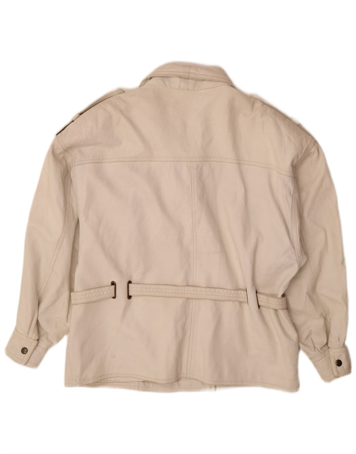 Vintage mujer chaqueta de cuero militar Reino Unido 14 cuero blanco medio