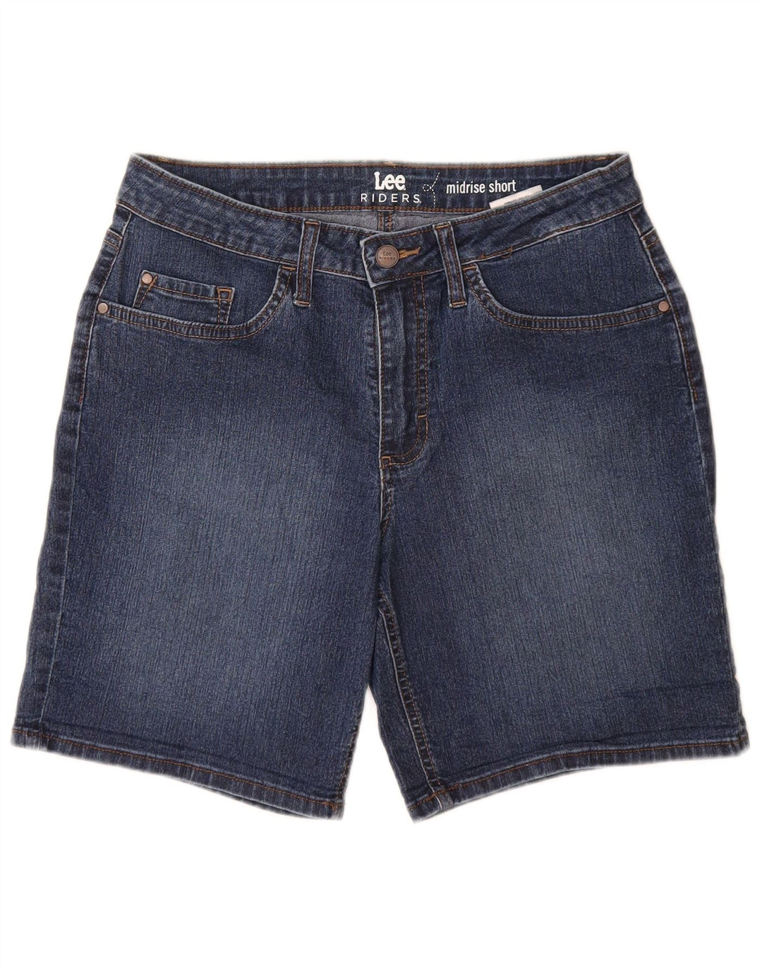 LEE Mujeres Riders Mid Rise Denim Shorts US 8 Mediano W28 Algodón Azul