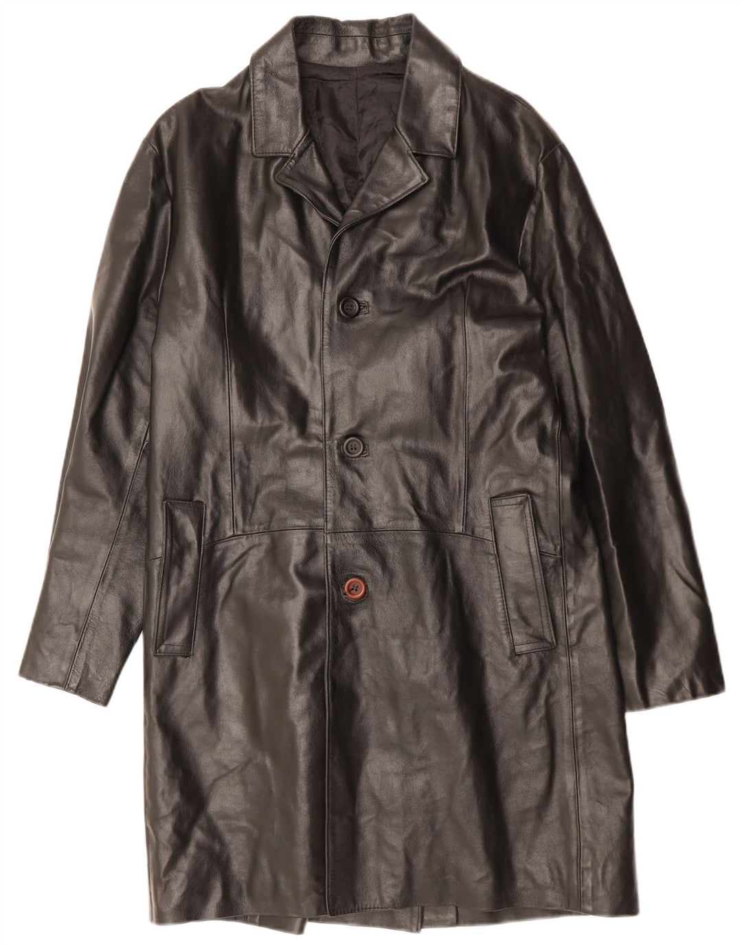 VINTAGE Abrigo de cuero para hombre Reino Unido 36 Pequeño cuero negro