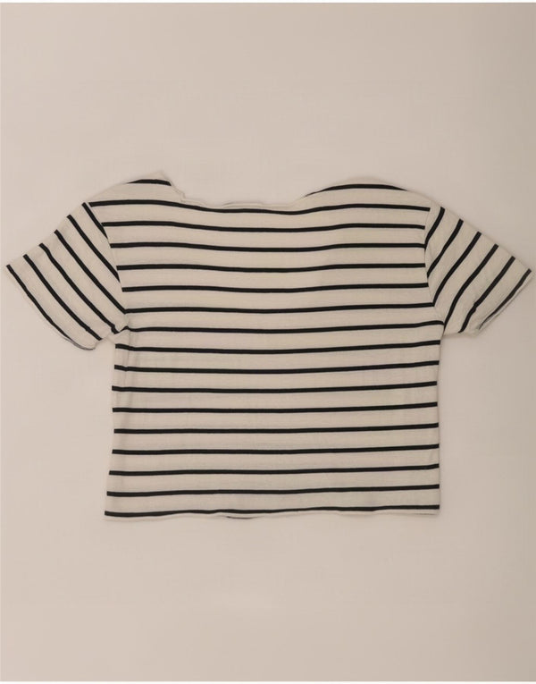 Zara Mujer Crop Camiseta Top UK 10 Small Blanco Rayas