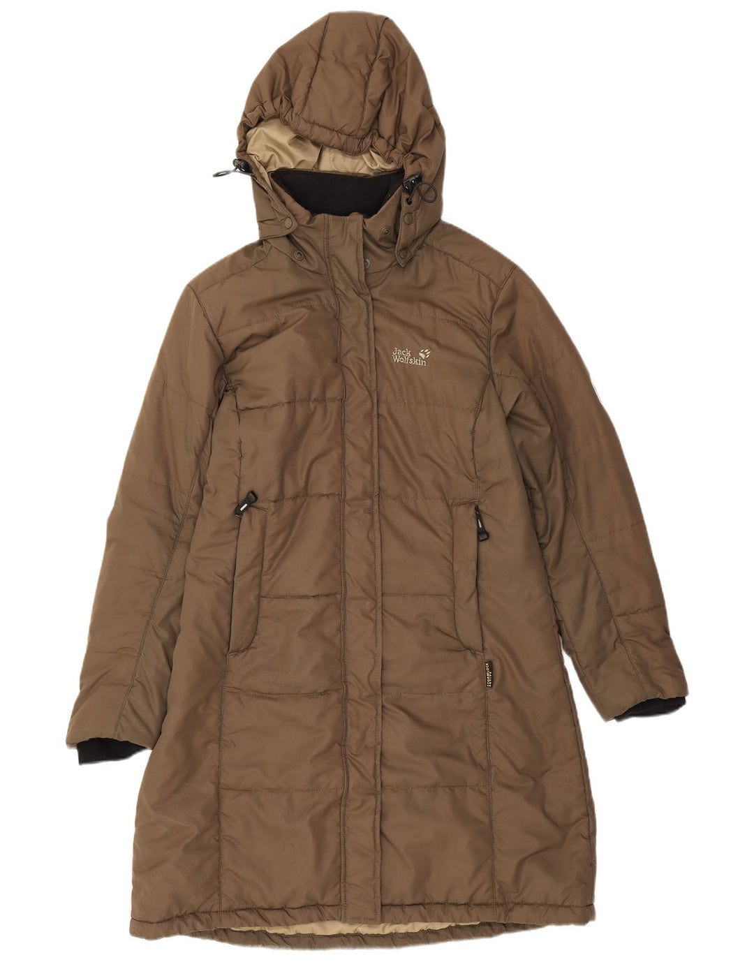 Jack Wolfskin Abrigo acolchado con capucha para mujer UK 46 Grande Poliéster marrón