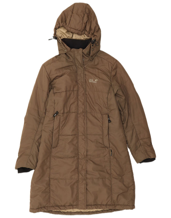 Jack Wolfskin Abrigo acolchado con capucha para mujer UK 46 Grande Poliéster marrón