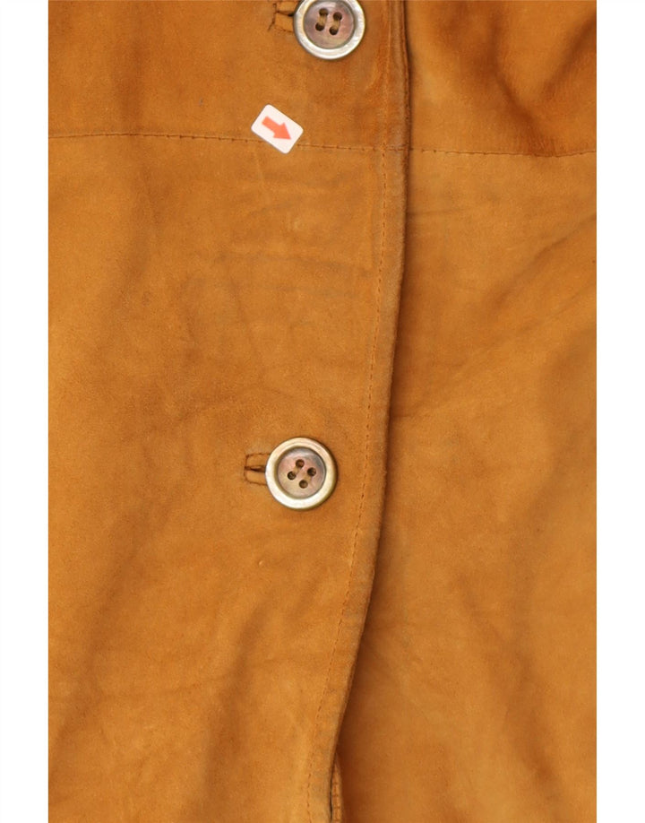 Vintage mujer 3 botones ante Blazer chaqueta Reino Unido 14 cuero marrón medio