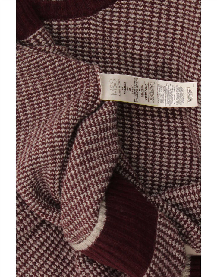 Marks & Spencer Jersey de cuello redondo para hombre de lana burdeos medio