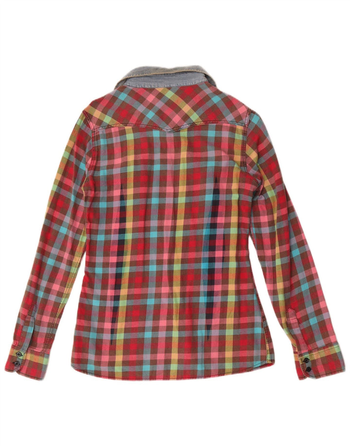 Vintage mujer franela camisa Reino Unido 10 pequeño multicolor cheque algodón