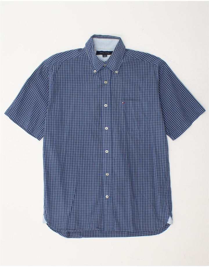 TOMMY HILFIGER Camisa de manga corta para hombre Small Blue Check Cotton