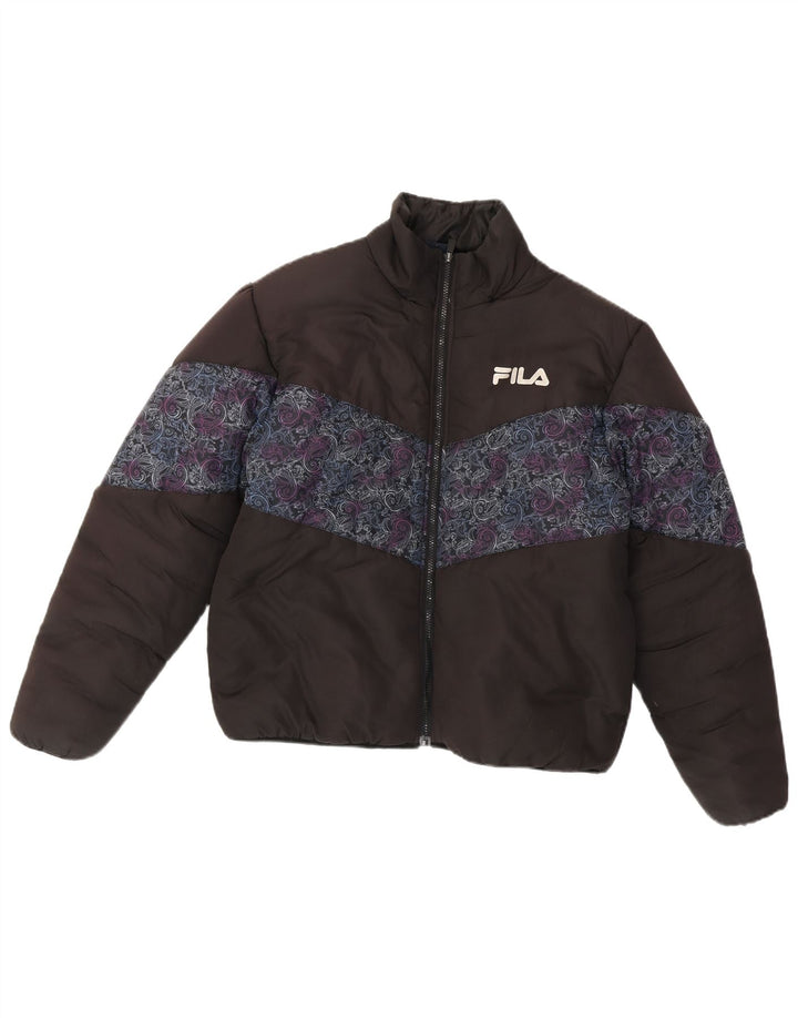 Fila Chaqueta acolchada holgada para mujer UK 44 Mediana Poliéster Paisley negro