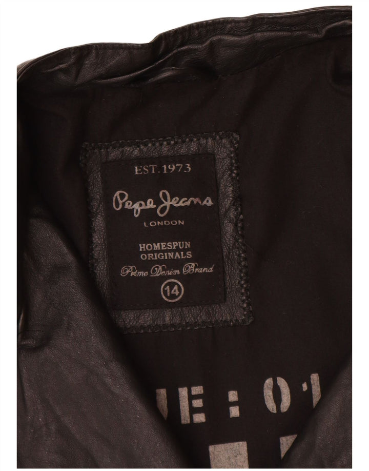 PEPE Jeans Chaqueta motera de cuero para mujer UK 44 Medium Black Leather