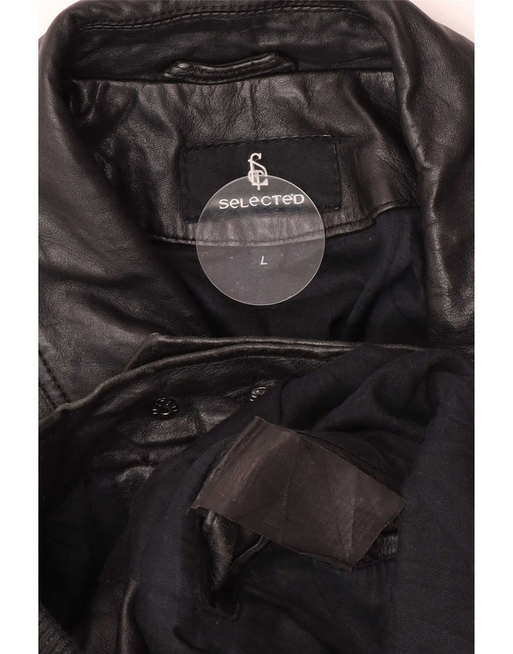 Chaqueta bomber de cuero para hombre seleccionada UK 40 Large Black