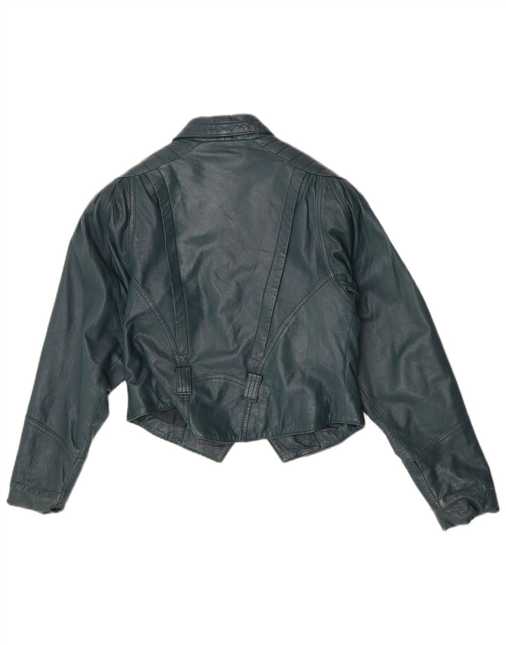 Vintage mujer crop cuero chaqueta EU 36 pequeño cuero verde