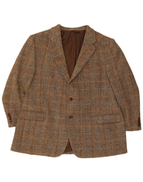 Harris Tweed Mens 2 Button Blazer Jacket UK 42 XL Brown Plaid New Wool