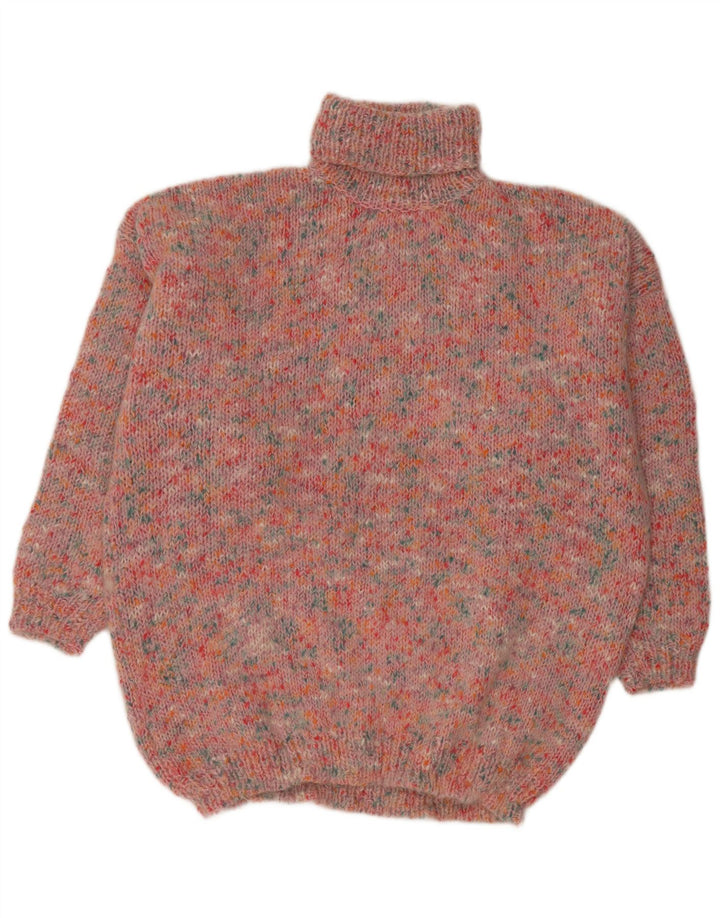 VINTAGE Mujer Oversize Roll Neck Jumper Suéter Reino Unido 20 2XL Rosa Flecked
