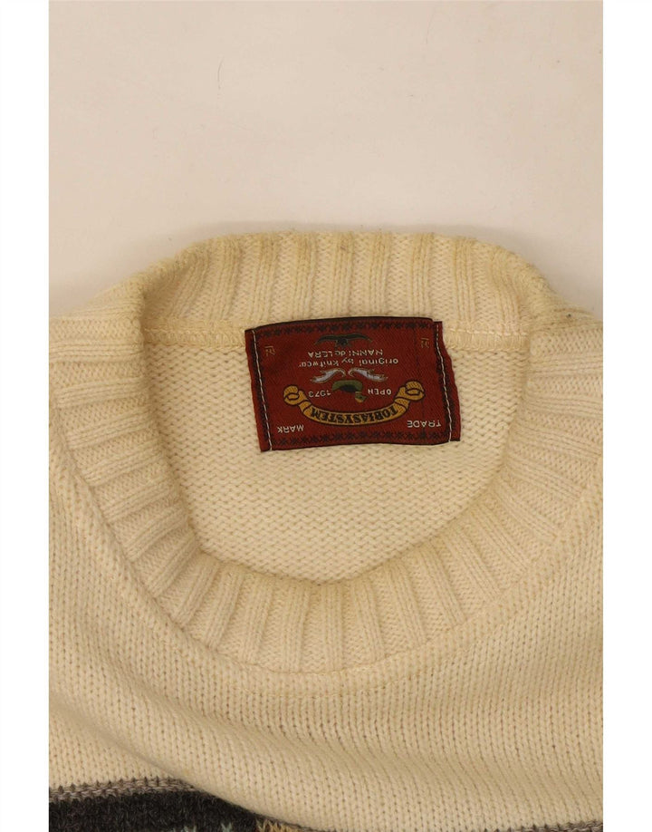 Tobia System Jersey de cuello redondo para hombre, color beige medio, geométrico