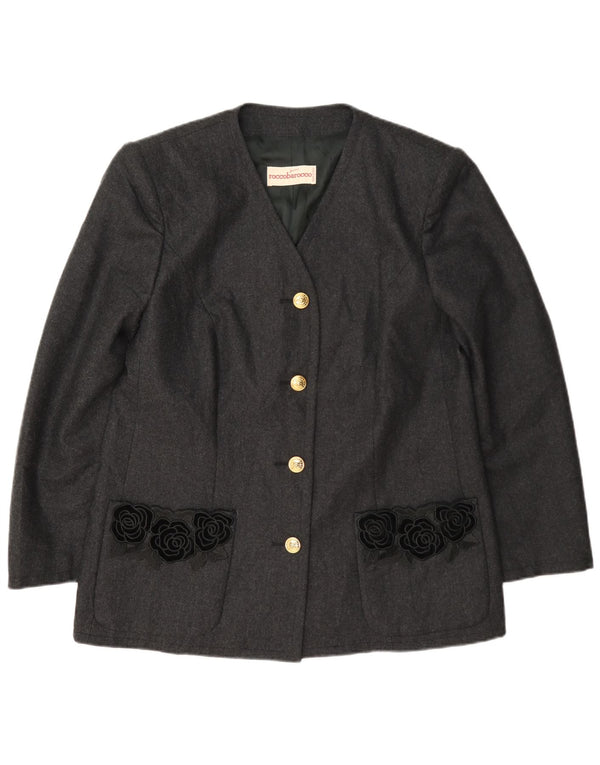 Roccobarocco Chaqueta tipo blazer de 4 botones para mujer Reino Unido 44 Lana floral gris medio