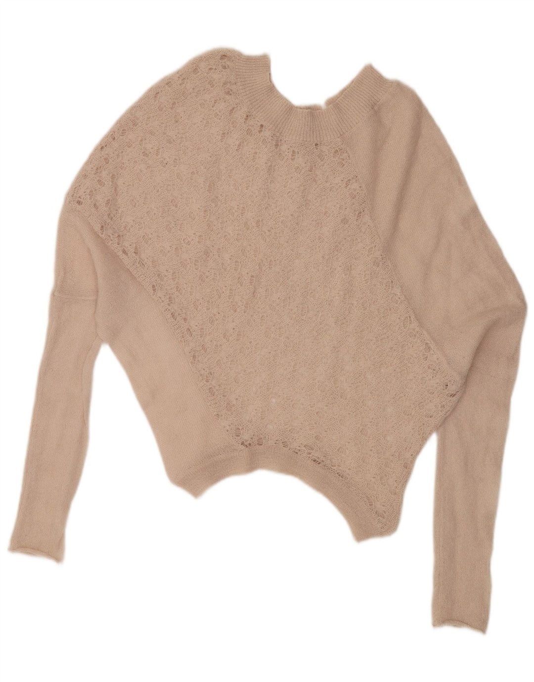 VINTAGE mujer oversize barco cuello jersey suéter Reino Unido 16 grande beige