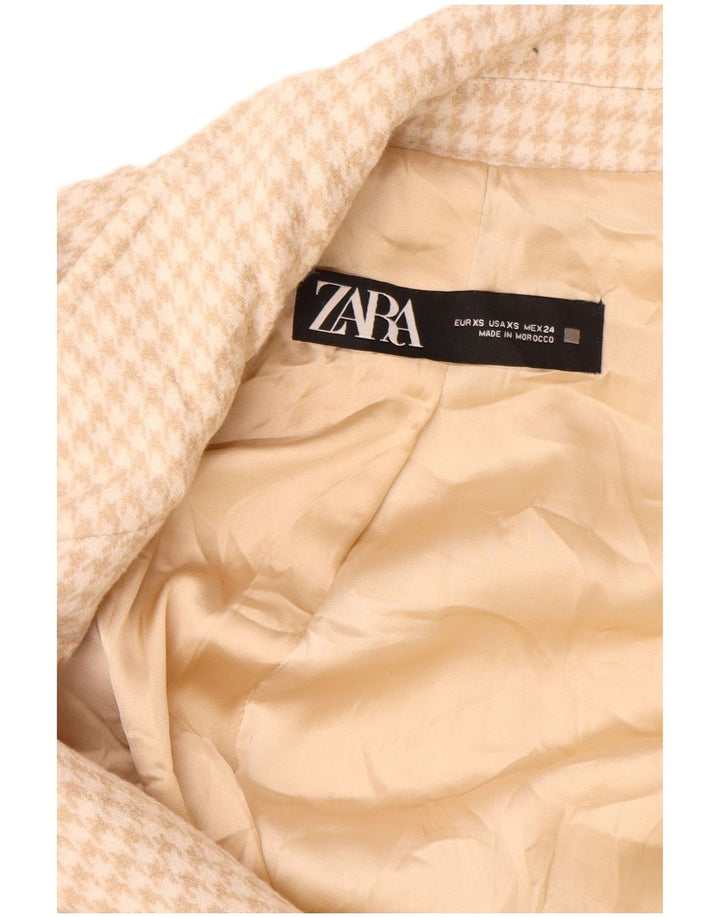 Zara Chaqueta tipo blazer extragrande con 2 botones para mujer UK 6 XS Beige Houndstooth