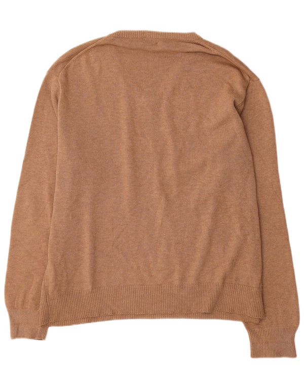 Gant Mens V-Neck Jumper Sweater Large Brown Cotton