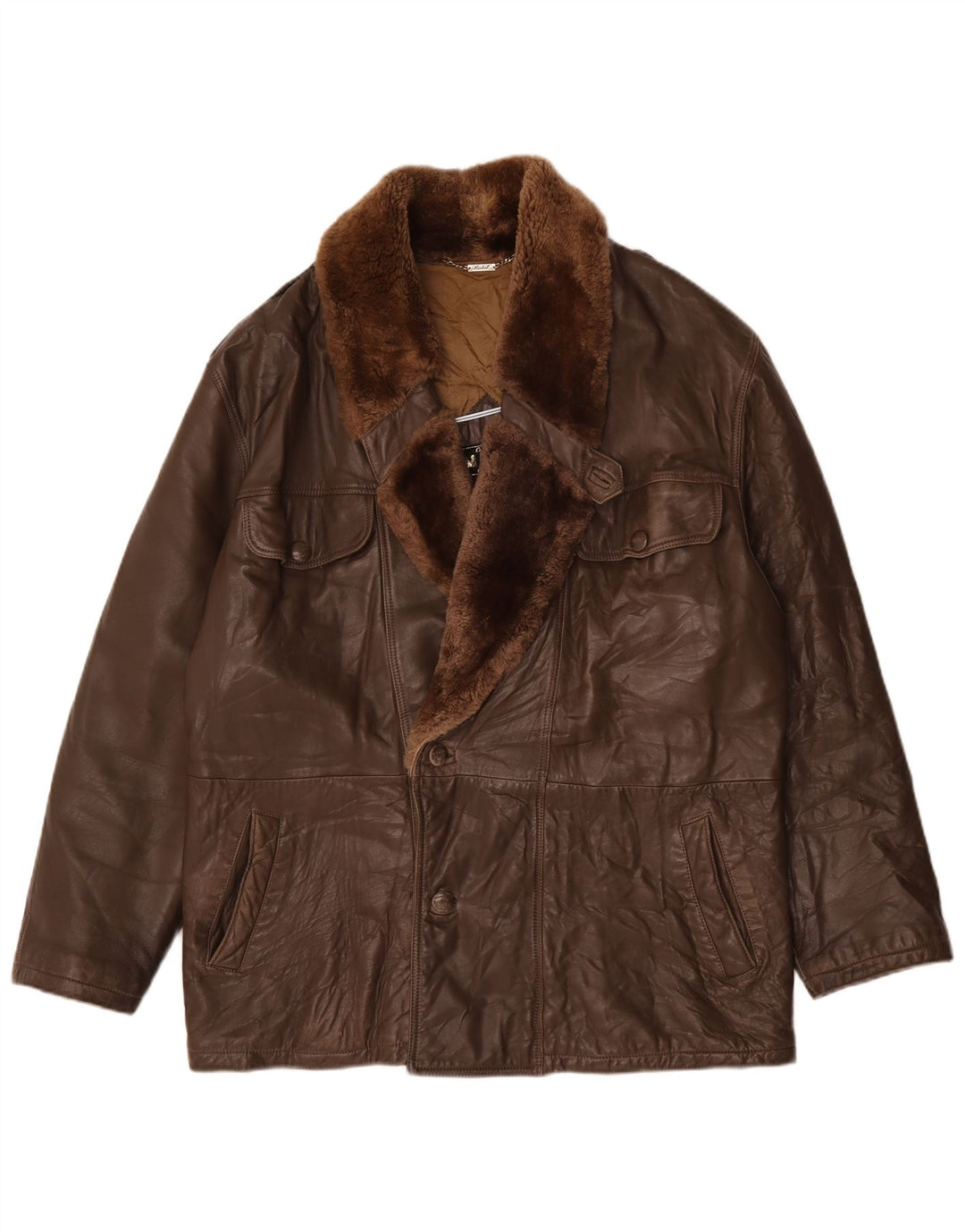 Michel Chaqueta de cuero para hombre IT 52 XL Cuero marrón