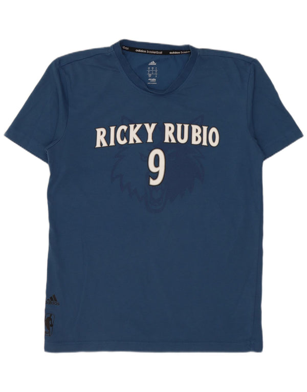 Adidas Mens Ricky Rubio 9 Graphic Camiseta Top Pequeño Algodón Azul