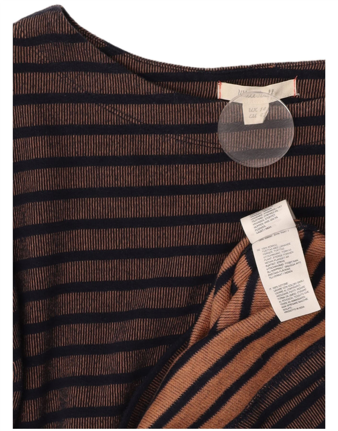 WHITE STUFF Vestido tubo de manga larga para mujer UK 44 Grande Marrón Rayas