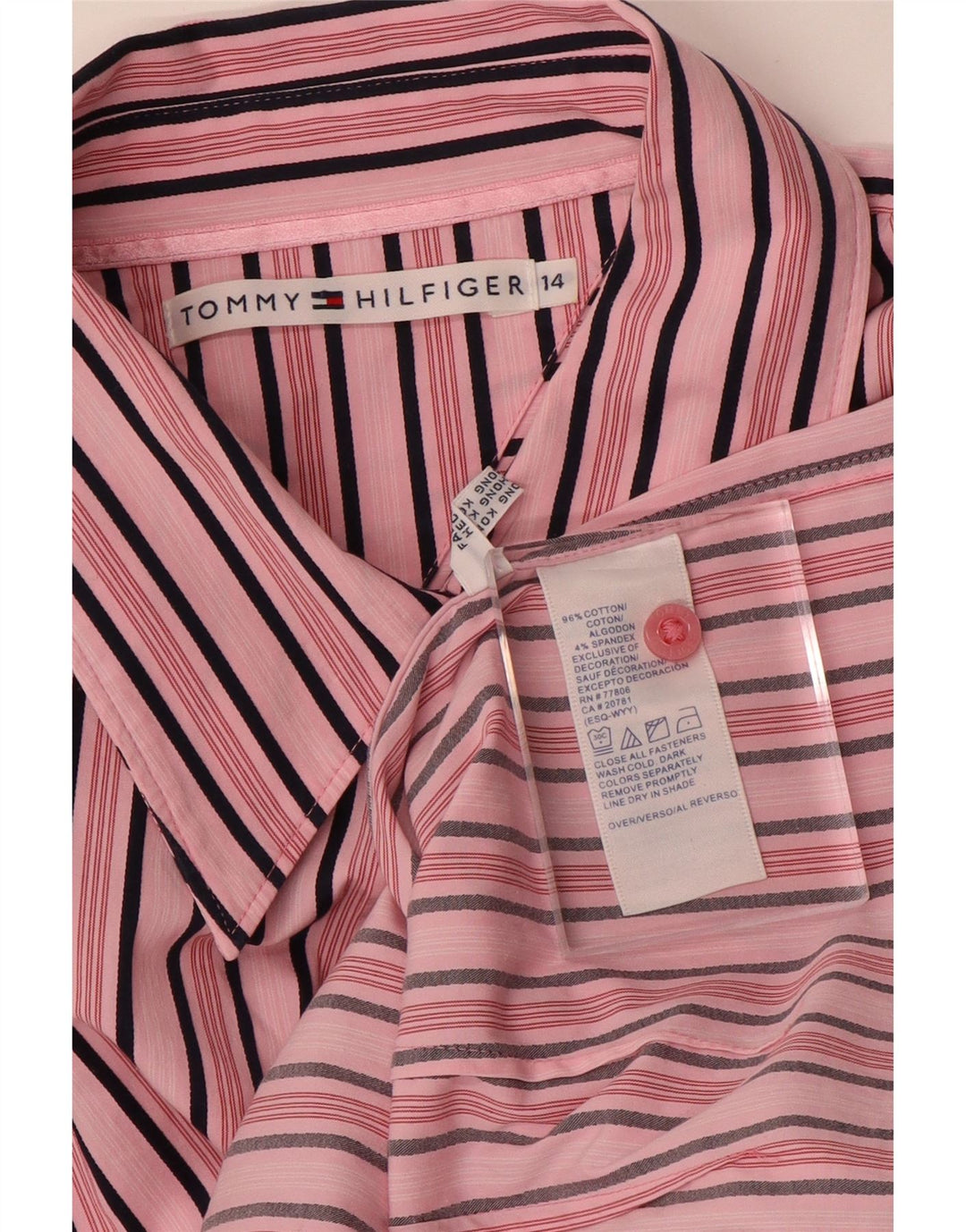 TOMMY HILFIGER Camisa para mujer US 14 XL Algodón a rayas rosa