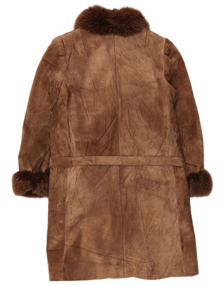 Vintage mujeres Sherpa ante abrigo Reino Unido 14 marrón medio