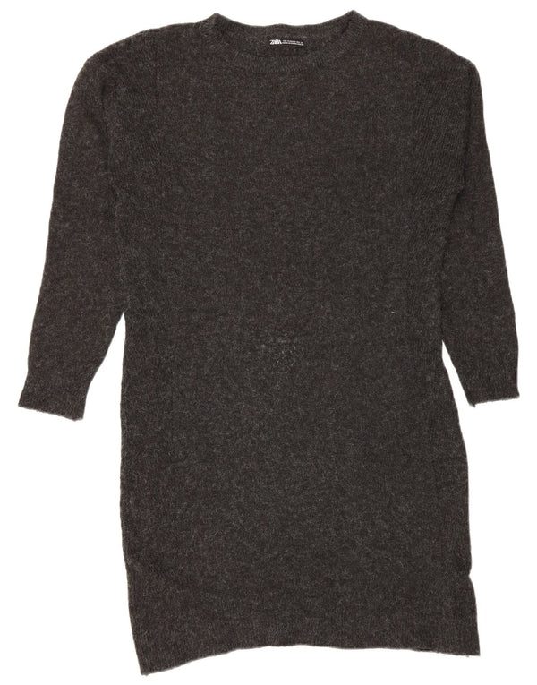 Zara Vestido Jersey De Manga Larga Para Mujer UK 44 Acrílico Moteado Gris Medio