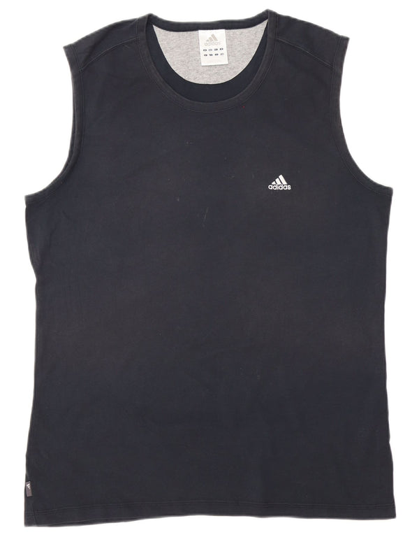 Adidas Mens Chaleco Top Grande Azul Marino Algodón