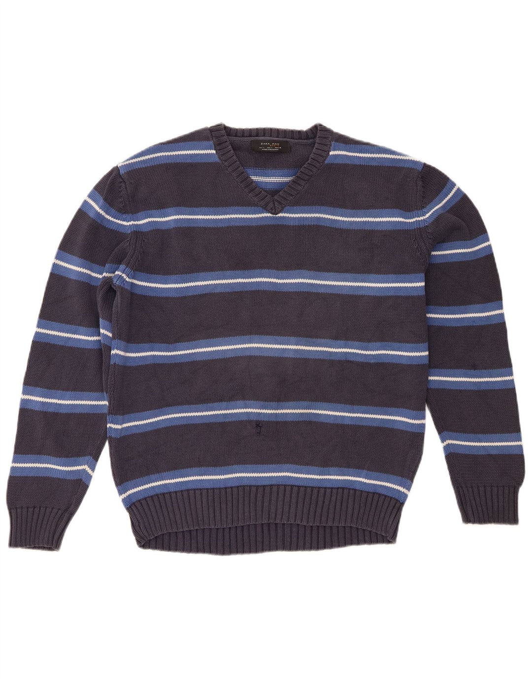 Zara Hombre Jersey Con Cuello En V Jersey Grande Gris Rayas