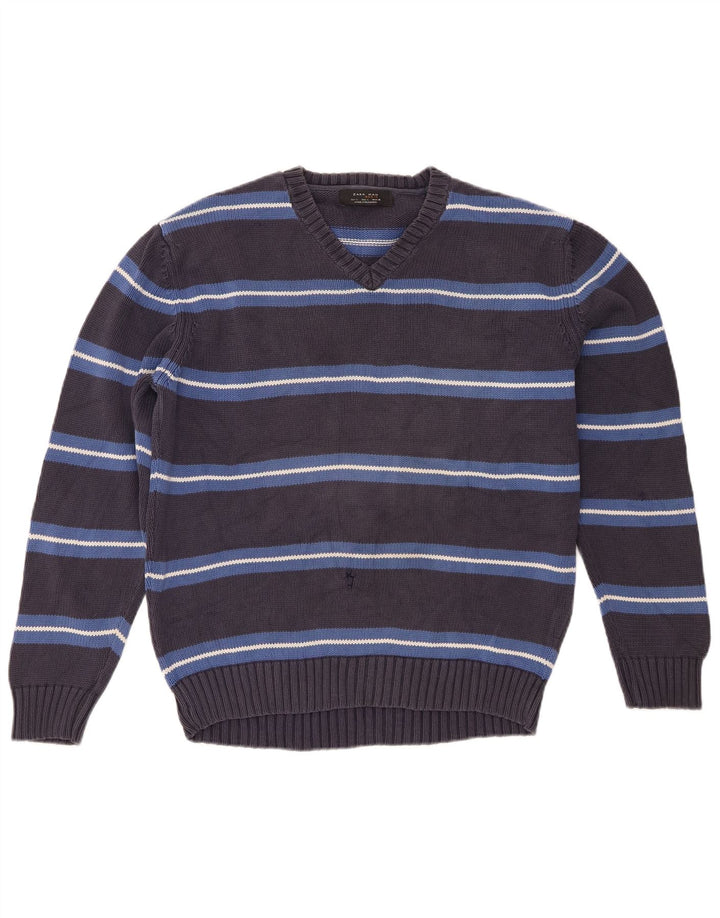 Zara Hombre Jersey Con Cuello En V Jersey Grande Gris Rayas