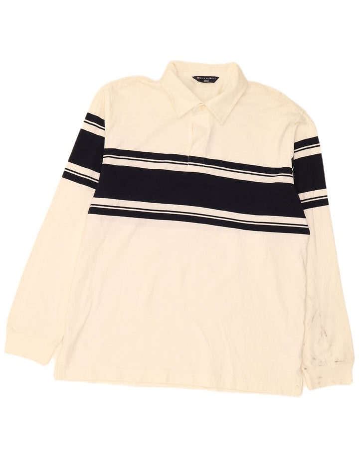 Marks & Spencer Polo azul Harbor para hombre, tamaño mediano, color blanco roto, a rayas