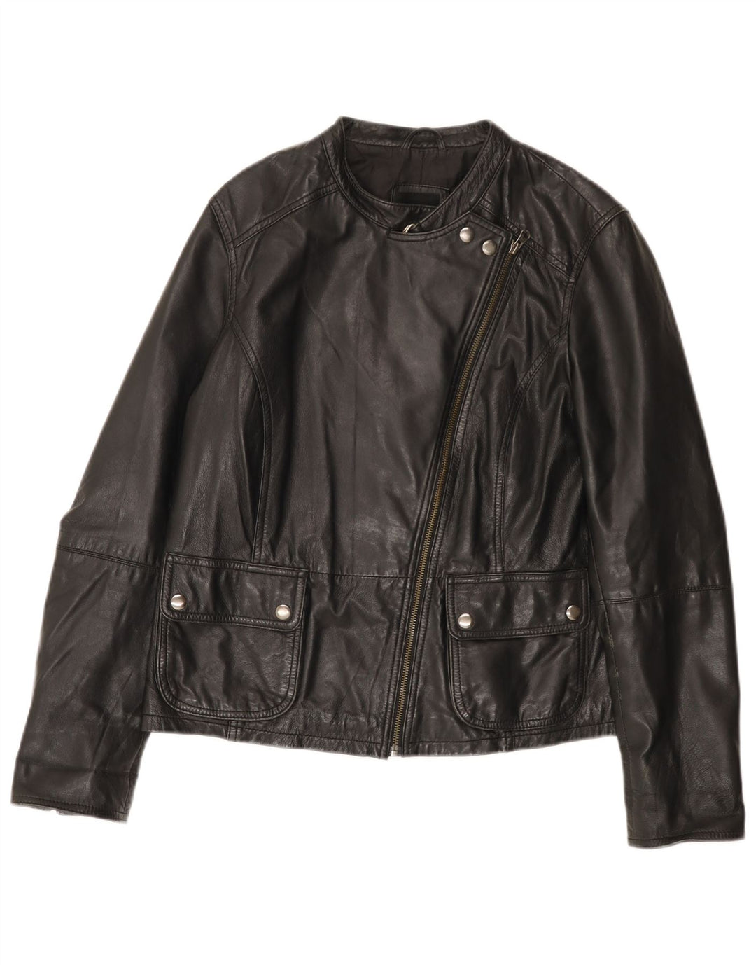 Vintage mujer cuero biker chaqueta Reino Unido 14 cuero negro grande