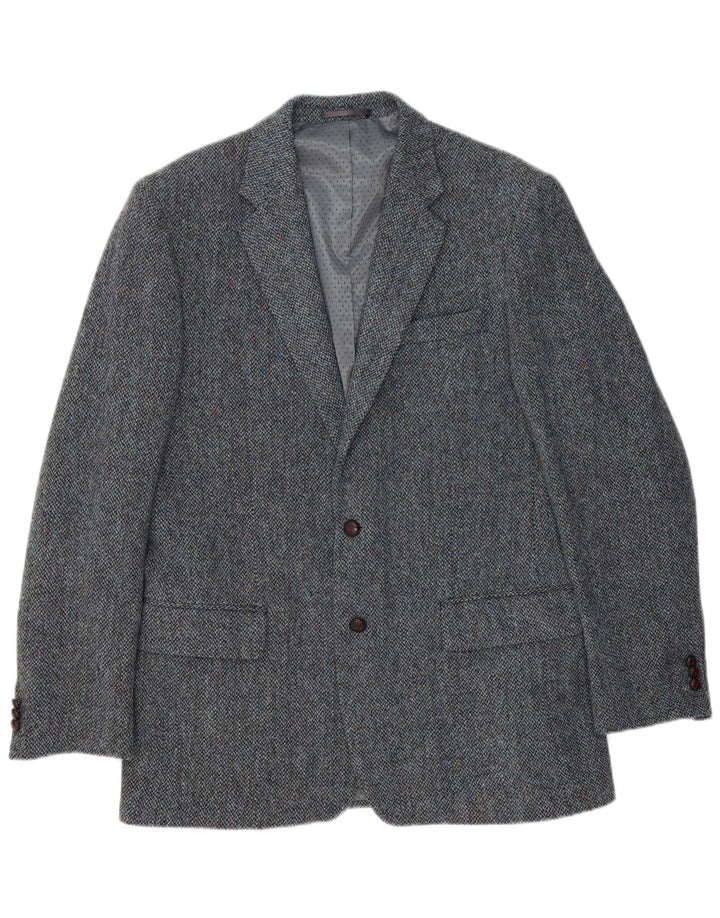 Harris Tweed Chaqueta tipo blazer de 2 botones para hombre UK 40 Large Blue Herringbone