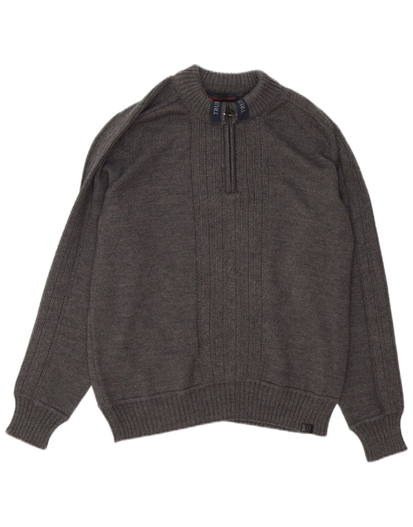 Jersey Hombre Trussardi Jeans Con Cremallera Y Cuello En Lana Gris Medio