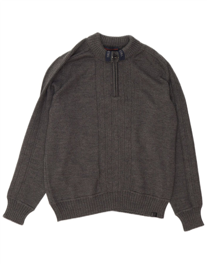Jersey Hombre Trussardi Jeans Con Cremallera Y Cuello En Lana Gris Medio