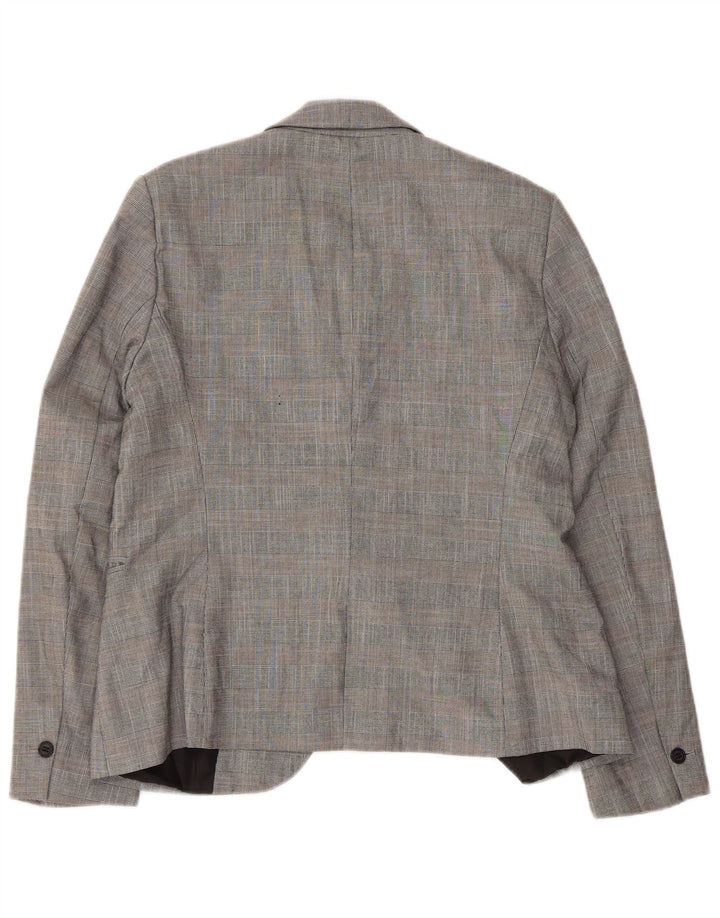 Zara Mujer Chaqueta Blazer De 1 Botón EU 42 Poliéster A Cuadros Gris Grande