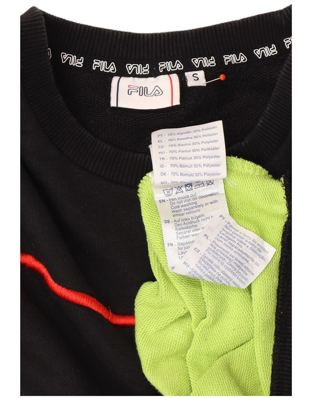 FILA Mens Graphic Sweatshirt Jumper Small Black Colourblock Cotton