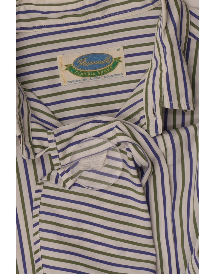 Faconnable Camisa Manga Corta Hombre Algodón Rayas Blanco Roto Mediano