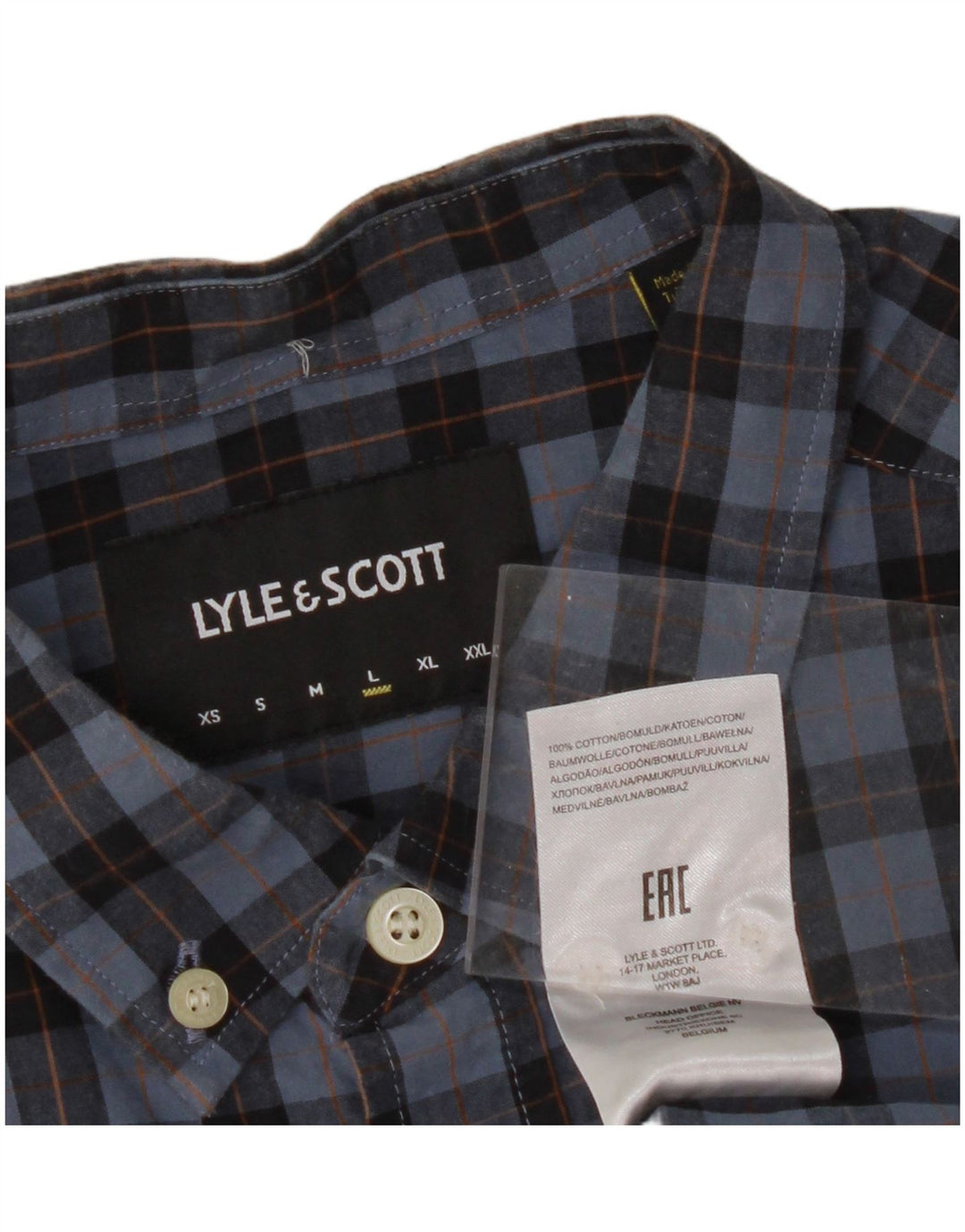 LYLE & SCOTT Mens Shirt Large Navy Blue Check Cotton