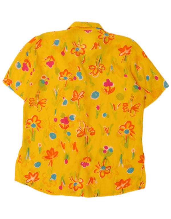 Vintage mujeres ver a través de camisa de manga corta blusa grande amarillo floral