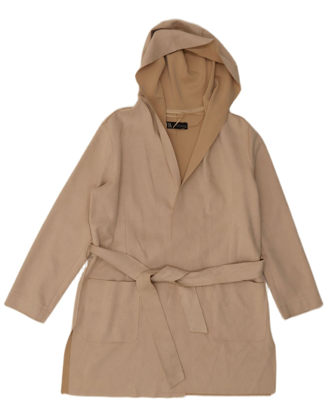 Zara Mujer Abrigo Con Capucha UK 44 Poliéster Beige Medio