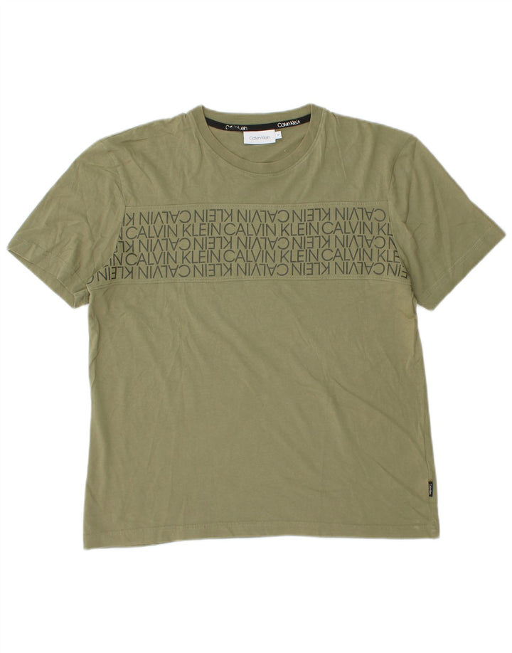 Calvin Klein Camiseta gráfica para hombre Top de algodón caqui mediano