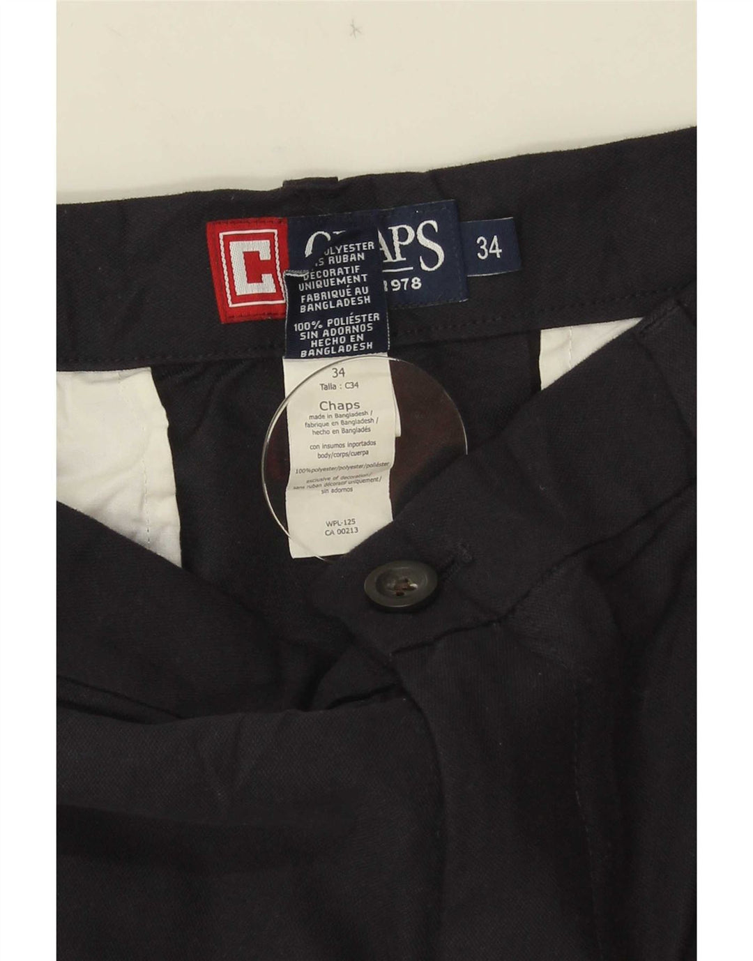 Chaps Pantalones cortos chinos para hombre W34 Poliéster negro grande
