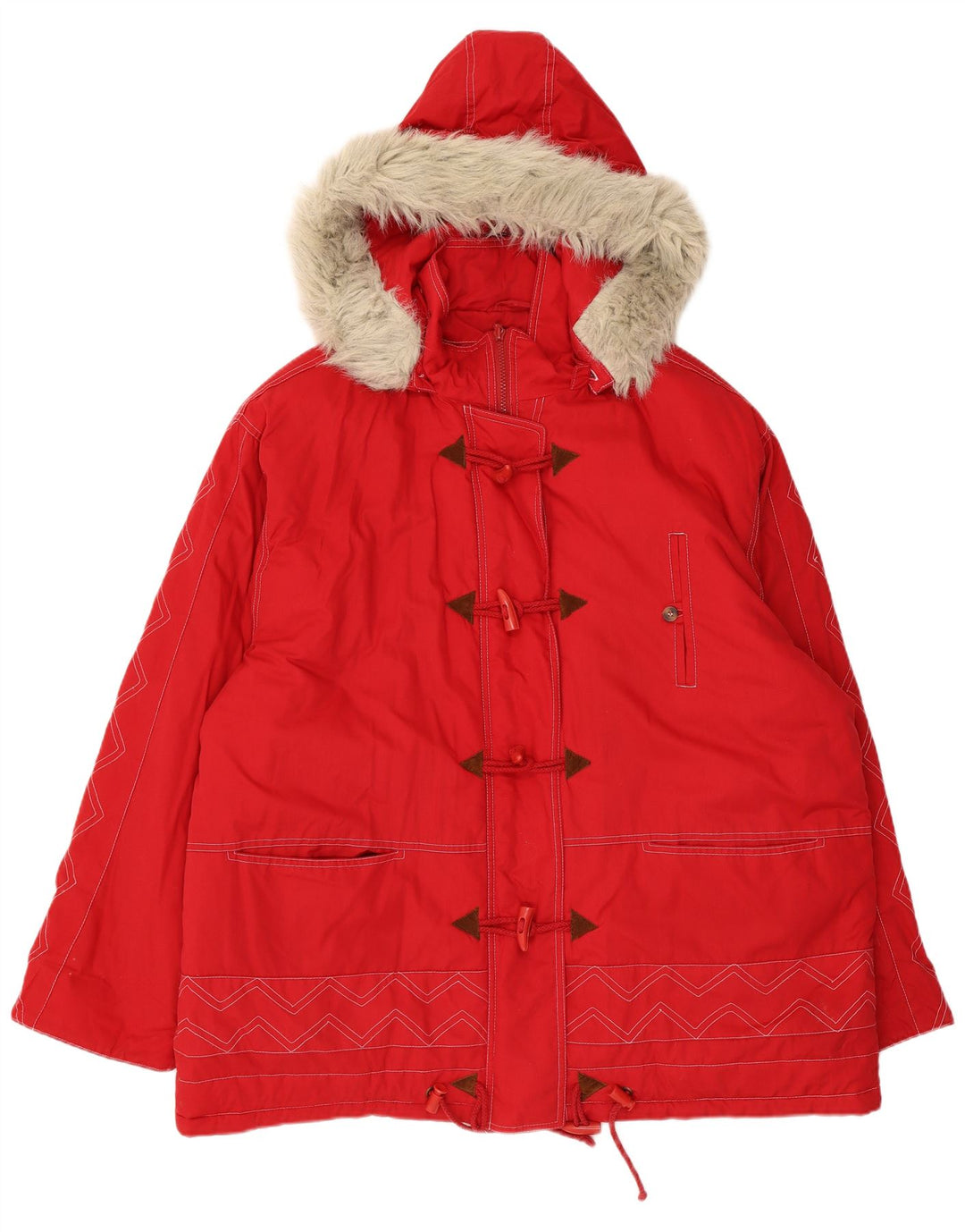 Vintage mujer con capucha Parka chaqueta Reino Unido 24 4XL rojo Chevron poliéster