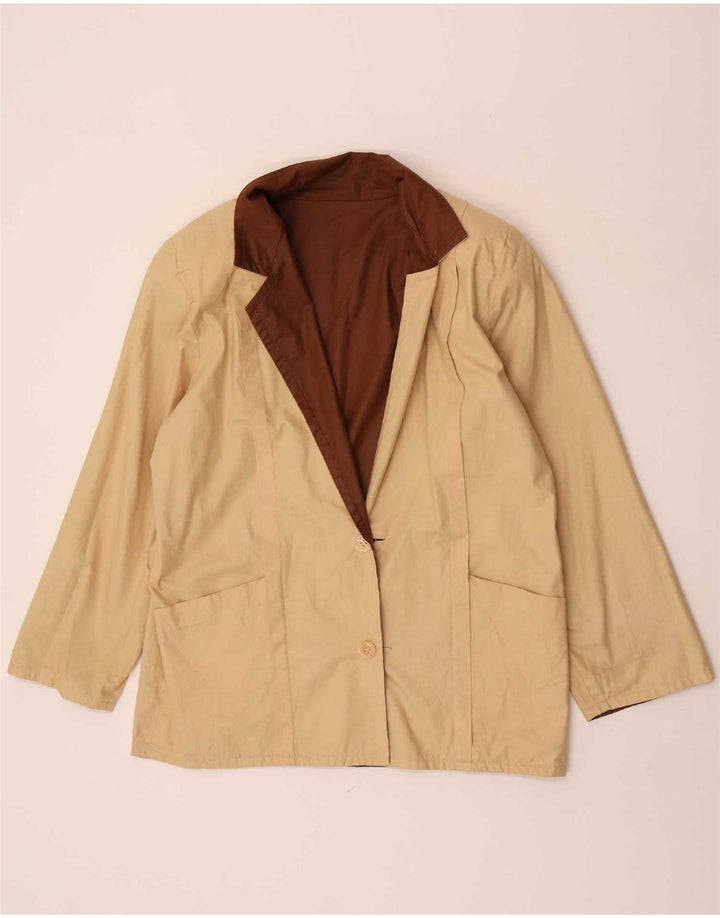 Vintage mujer 2 botones Blazer chaqueta Reino Unido 16 grande marrón colorblock