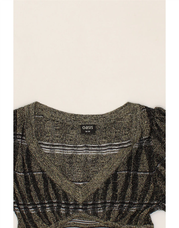 OASIS Womens A-Line Dress UK 10 Small Grey Striped Viscose Vintage Oasis and Second-Hand Oasis from Messina Hembry 