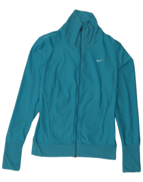 NIKE Mujer Dri Fit Chándal Top Chaqueta UK 8/10 Small Azul Poliéster