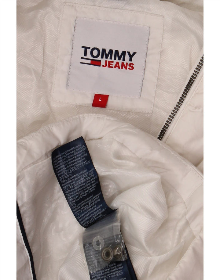 Tommy Hilfiger Chaqueta acolchada con capucha para mujer UK 46 Poliéster blanco grande