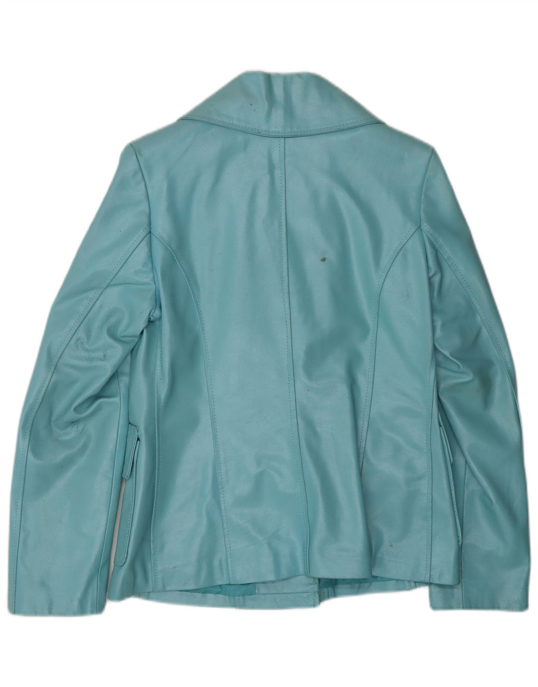 VINTAGE Chaqueta de cuero para mujer Reino Unido 10 Cuero azul pequeño