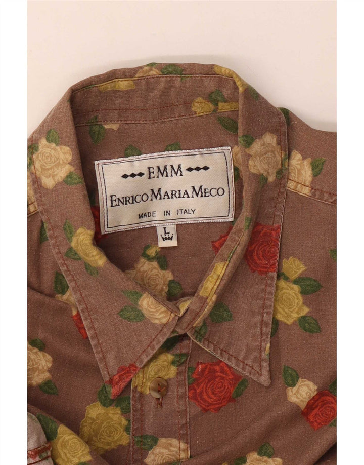 Camisa vintage para hombre grande marrón floral